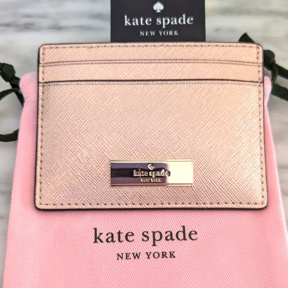 NWT Kate Spade Limited Edition Kenzie Saffia Cardholder Metallic Rose Gold